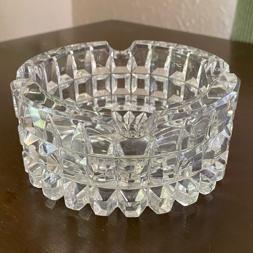 Vintage Waterford Crystal Square Point Ashtray Hollywood Regency